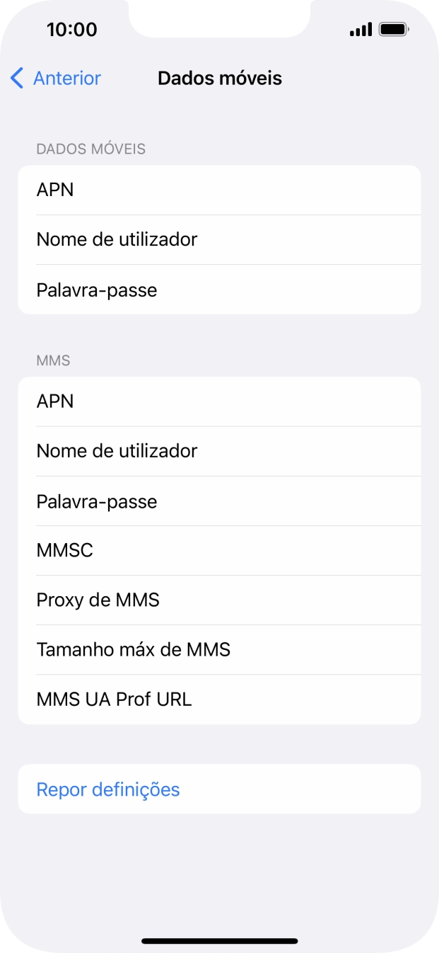Prima APN e insira net2.vodafone.pt.