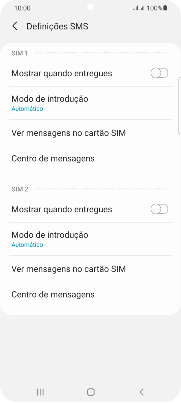 Prima Centro de mensagens sob o cartão SIM pretendido.