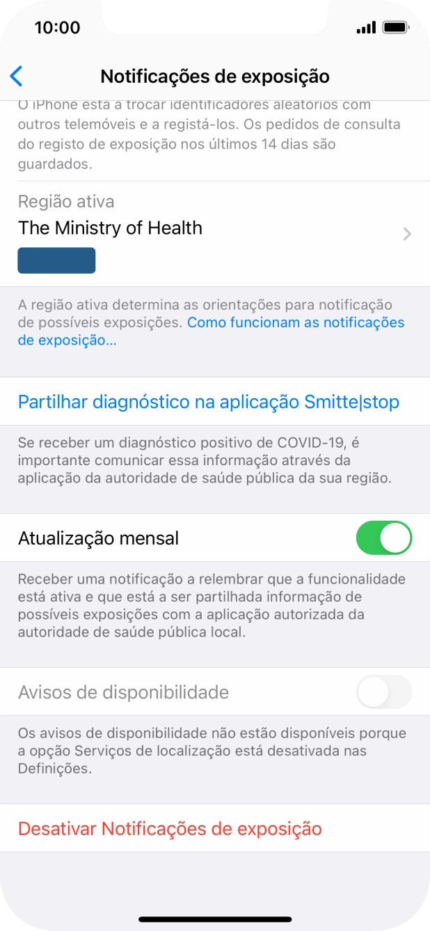 Prima Desativar Notificações de exposição.