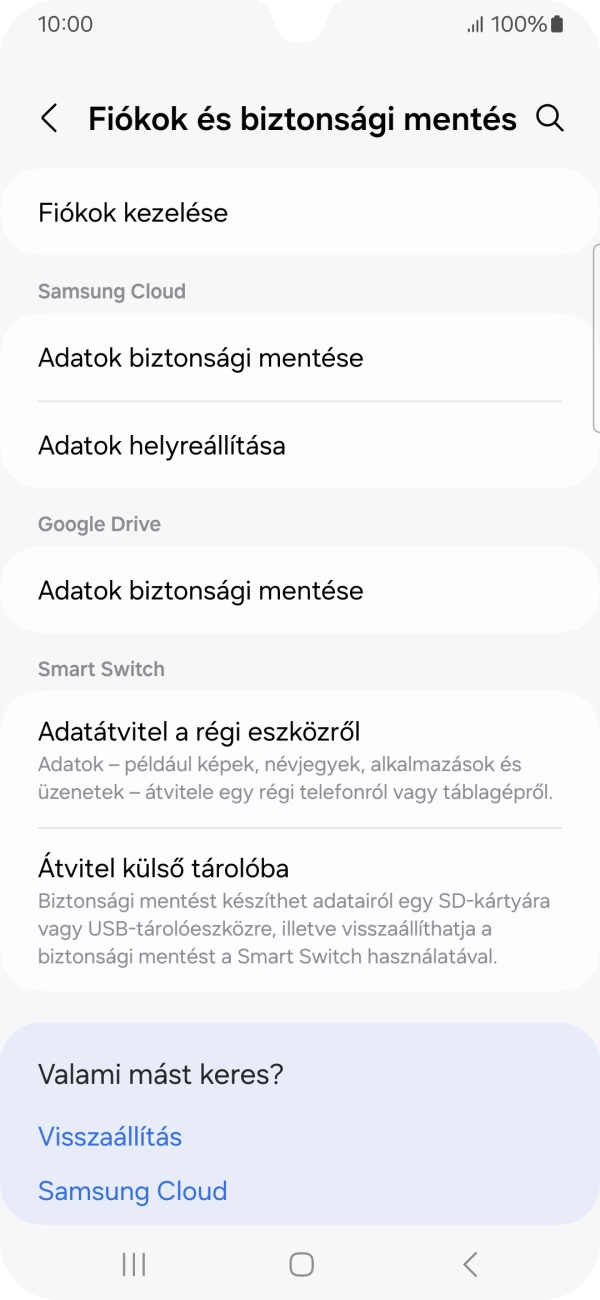 Válaszd a Fiókok kezelése lehetőséget.