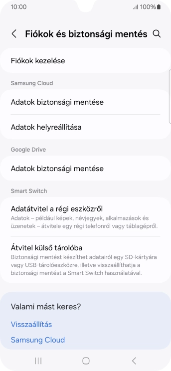 Válaszd a Fiókok kezelése lehetőséget.