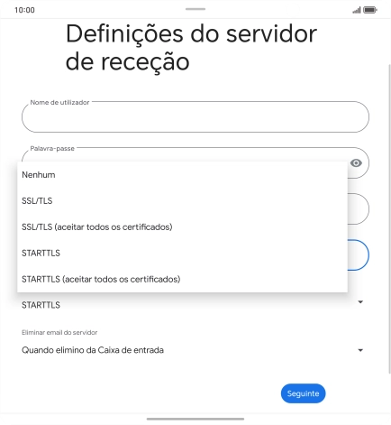 Prima SSL/TLS para ativar a função.
