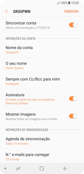 Prima Nome da conta e introduza o nome pretendido da conta de e-mail.