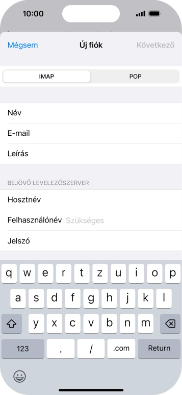 Kattints a Felhasználónév mezőre, és írd be az e-mail-fiókodhoz tartozó felhasználónevet.