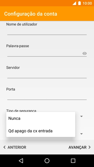Prima Nunca para manter os e-mails no servidor quando estes são apagados no telefone.