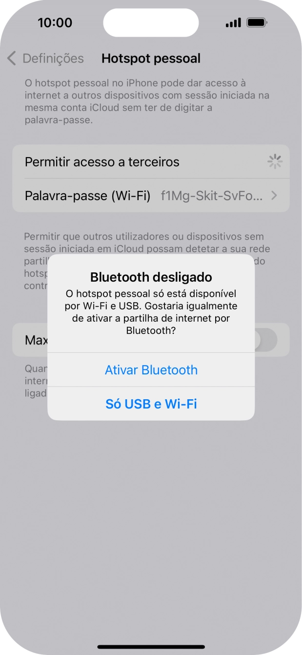 Se o Wi-Fi estiver ativado, prima Só USB e Wi-Fi .