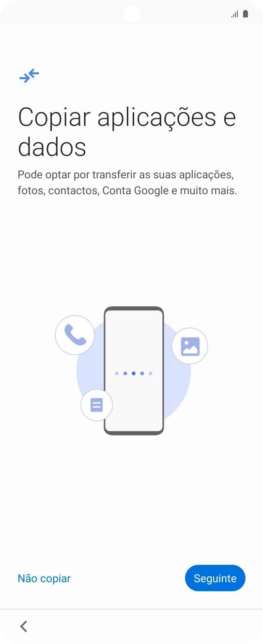 É possível transferir conteúdo de outro telefone quando o telefone for ativado antes da primeira utilização e quando o telefone tiver sido reiniciado. Quando esta imagem for mostrada no ecrã, o telefone está pronto para transferir conteúdo de outro telefone.