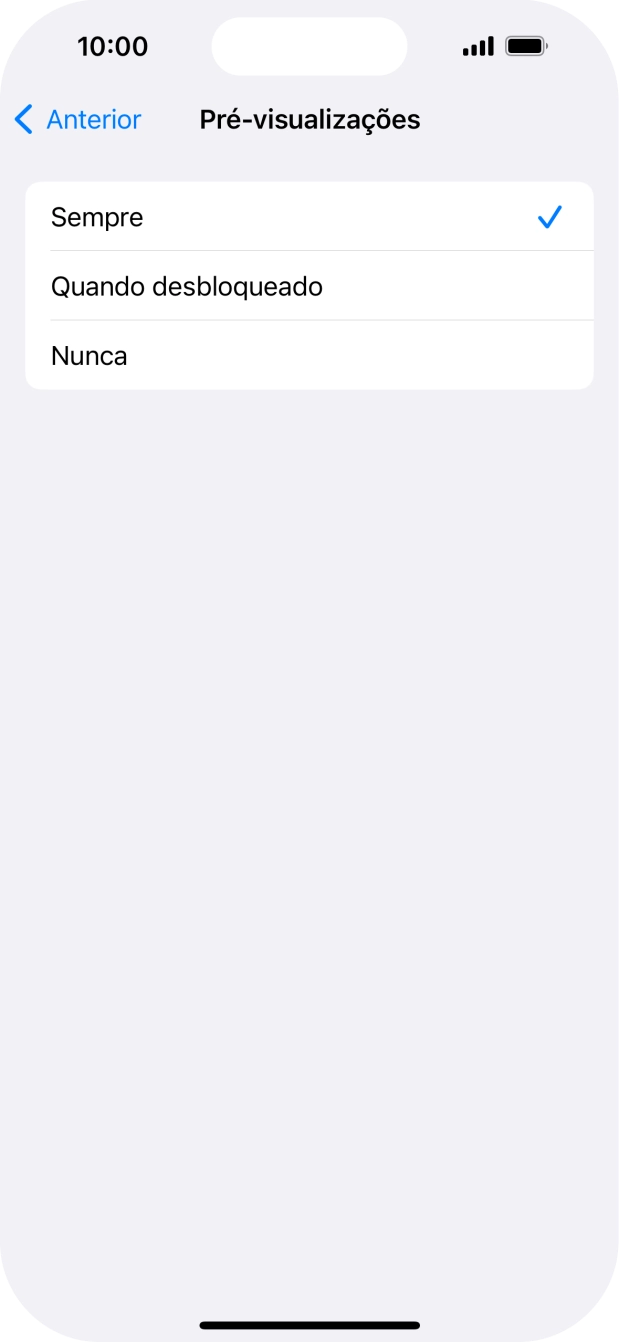 Para escolher a pré-visualização de notificações no ecrã bloqueado, prima Sempre.