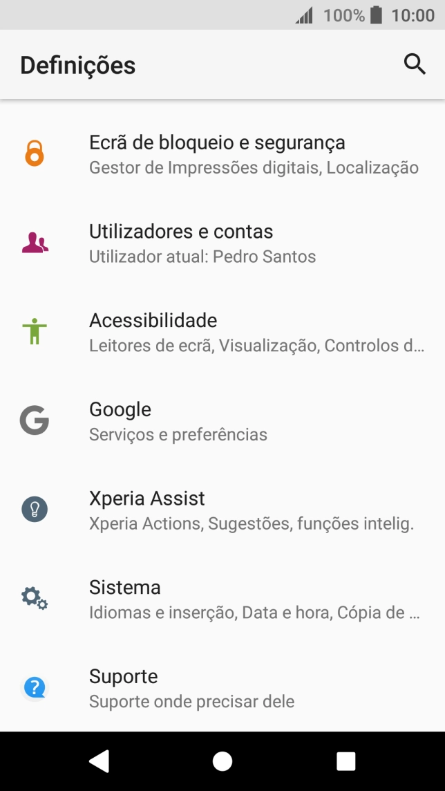 Prima Utilizadores e contas.