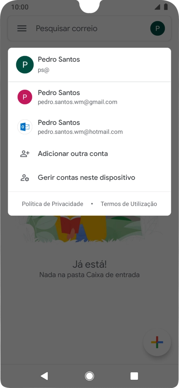 Prima a conta de e-mail pretendida.