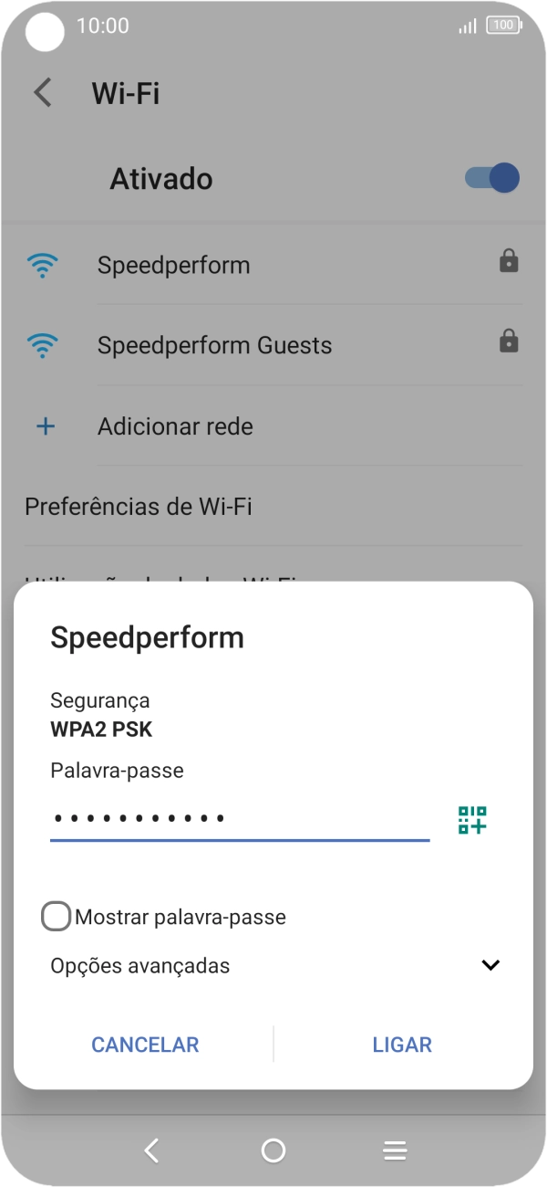Introduza a password da rede Wi-Fi e prima LIGAR.