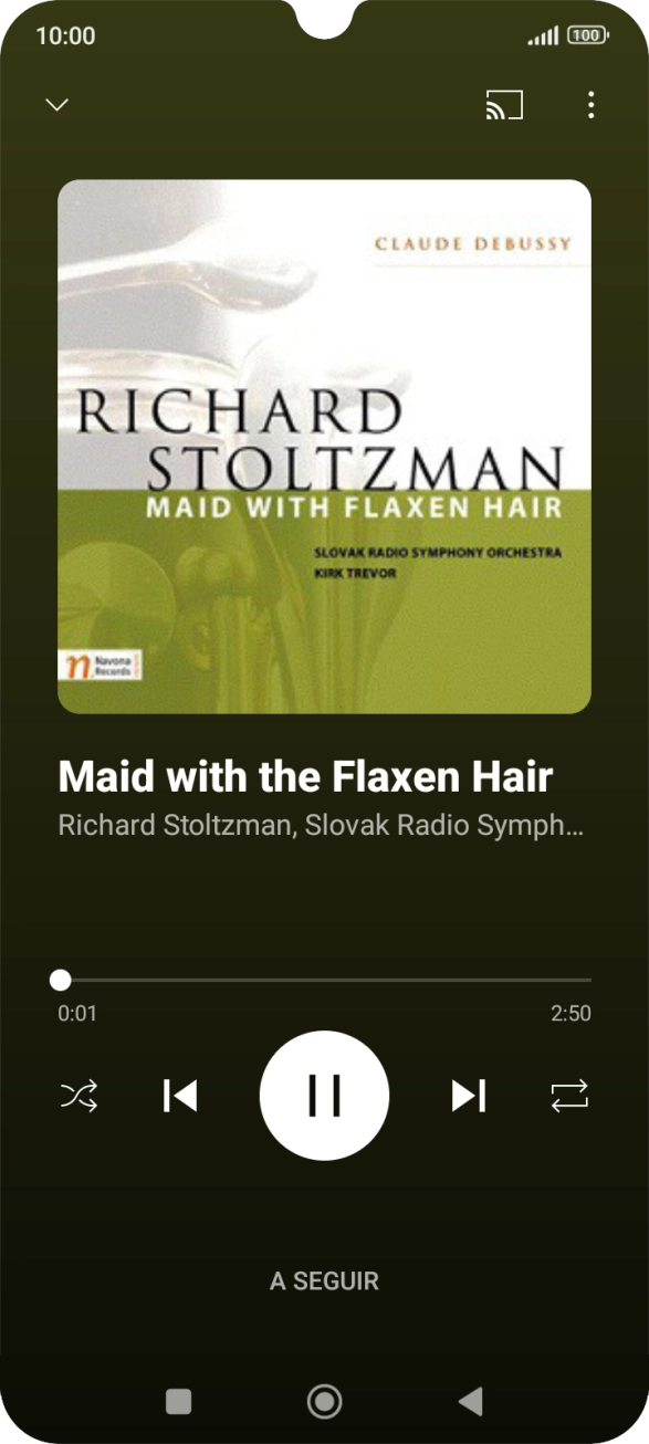 Prima a seta para a direita para ir para o ficheiro de música seguinte.