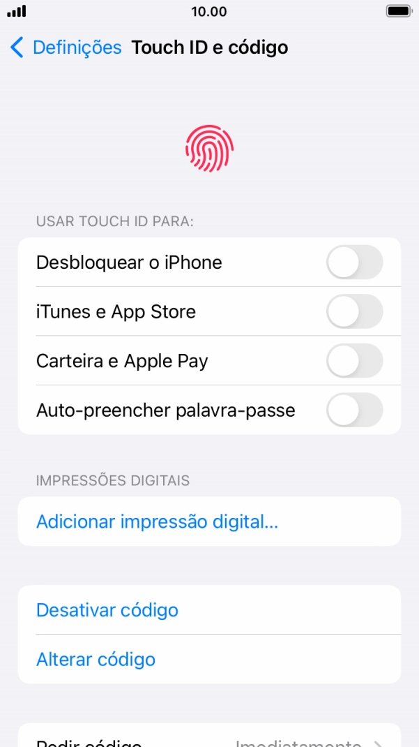 Prima Desativar código, e introduza o código de bloqueio.