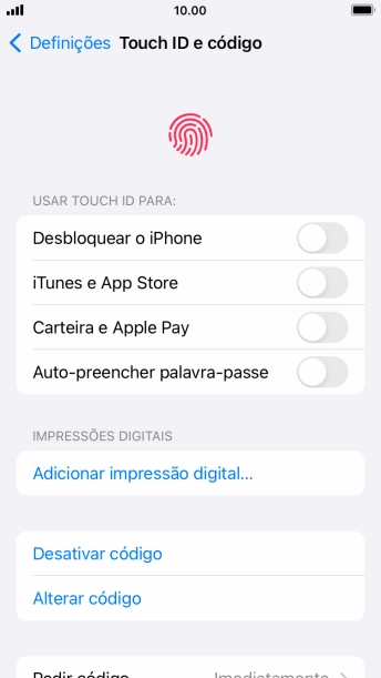Prima Desativar código, e introduza o código de bloqueio.