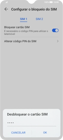 Introduza o seu código PIN e prima OK.