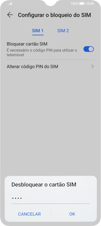 Introduza o seu código PIN e prima OK.