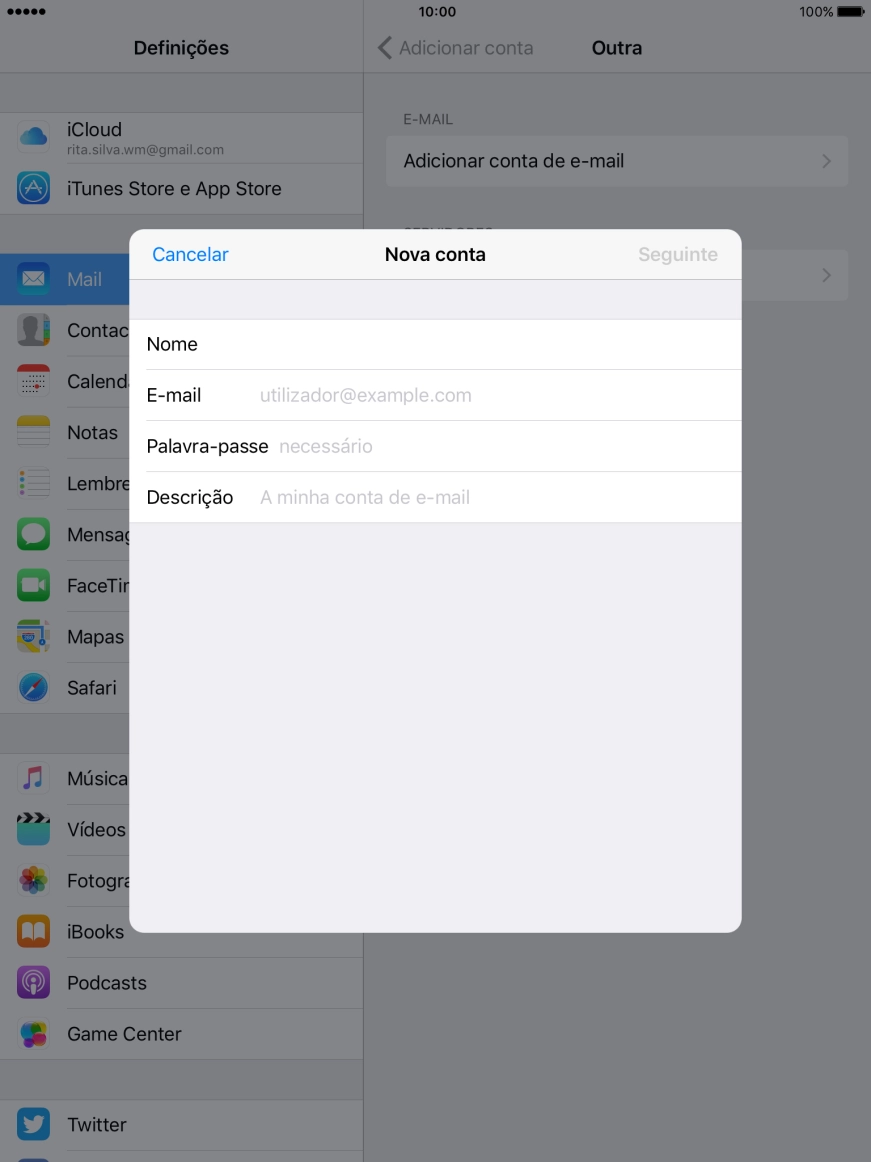Prima E-mail e introduza o seu endereço de e-mail.