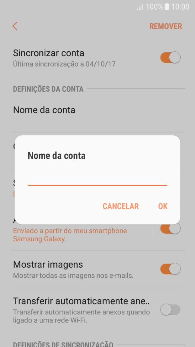 Introduza o nome pretendido da conta de e-mail OK.