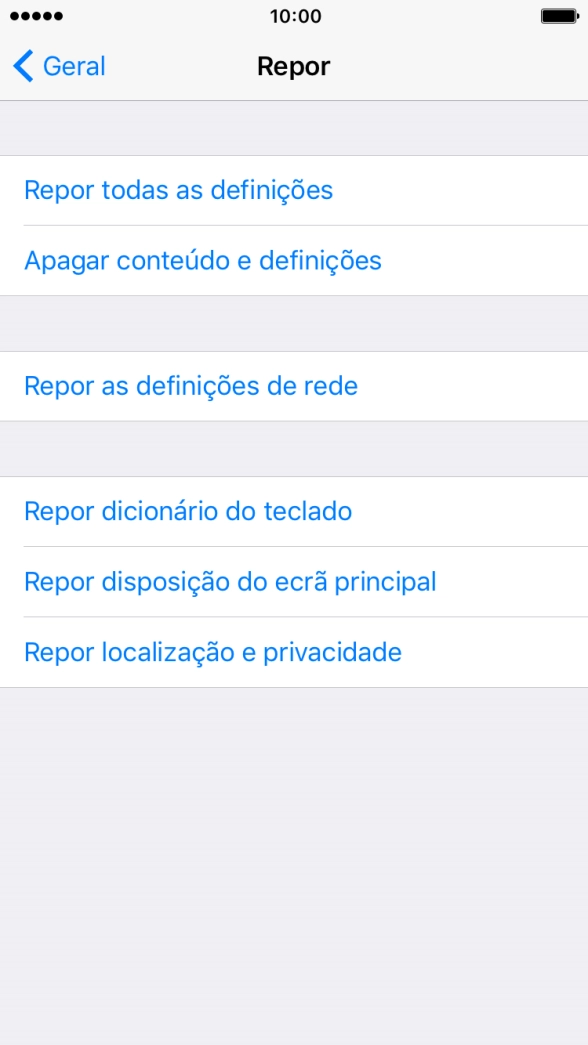 Prima Repor todas as definições.