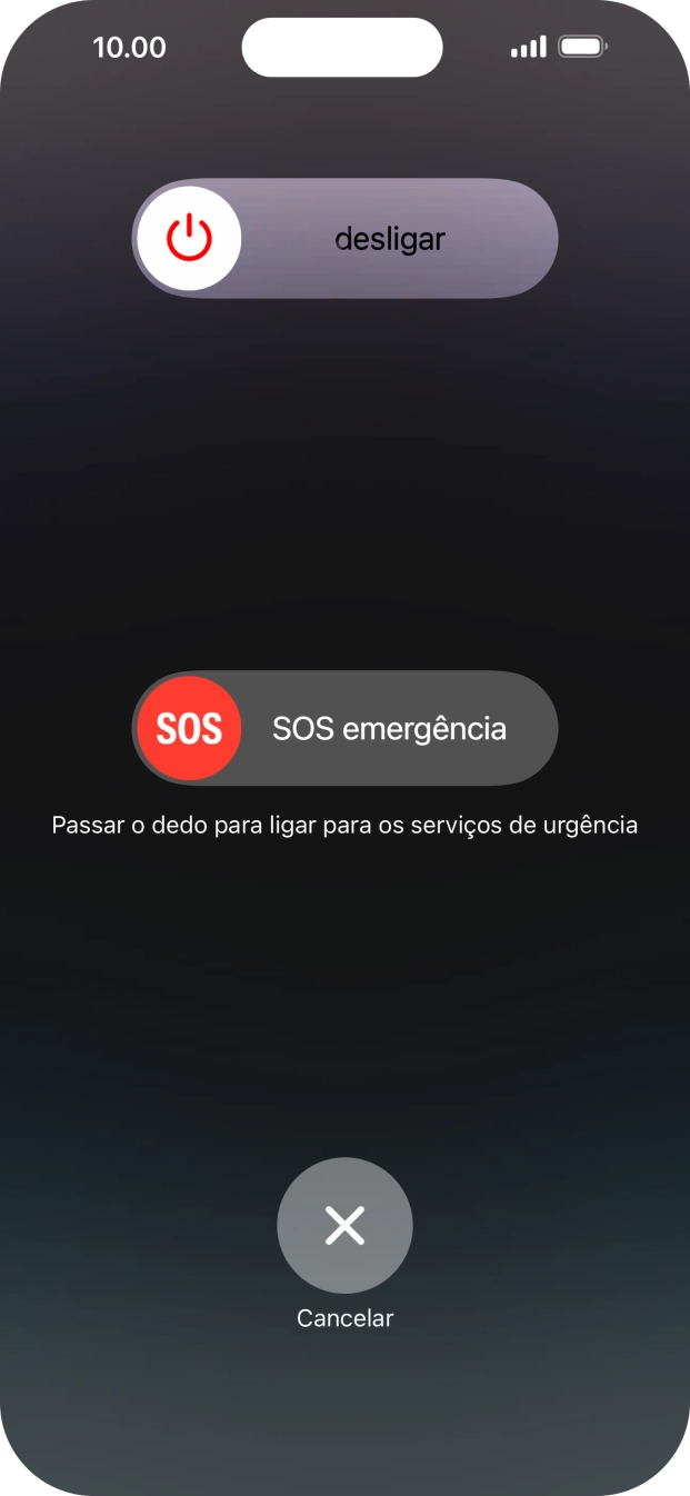 Prima o ícone para desligar e arraste-o para a direita.