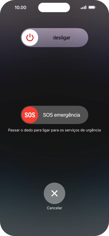 Prima o ícone para desligar e arraste-o para a direita.