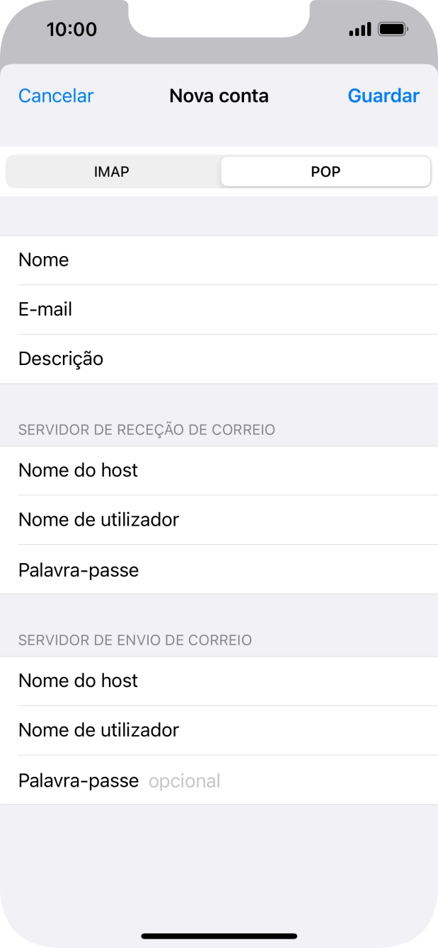 Prima Palavra-passe e introduza a password da sua conta de e-mail na Vodafone.