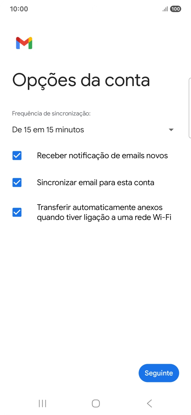 Se o ecrã mostrar esta imagem, a sua conta foi identificada e configurada automaticamente. Siga as indicações no ecrã para introduzir informações adicionais e concluir a configuração.