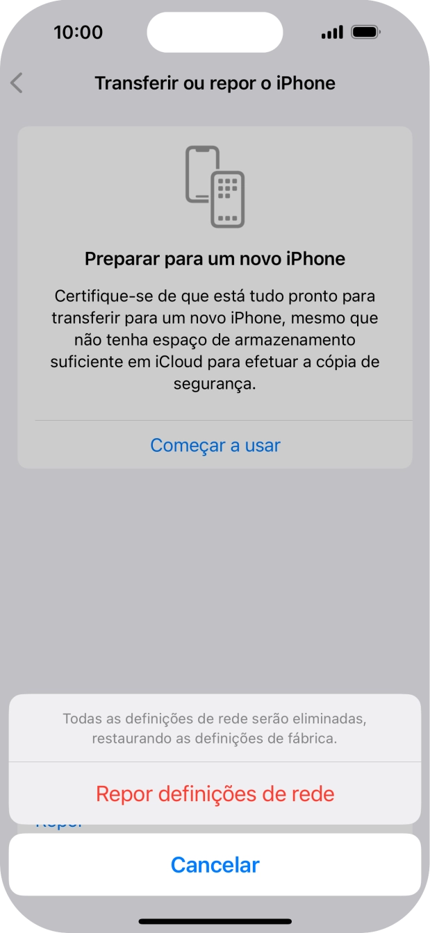 Prima Repor definições de rede.