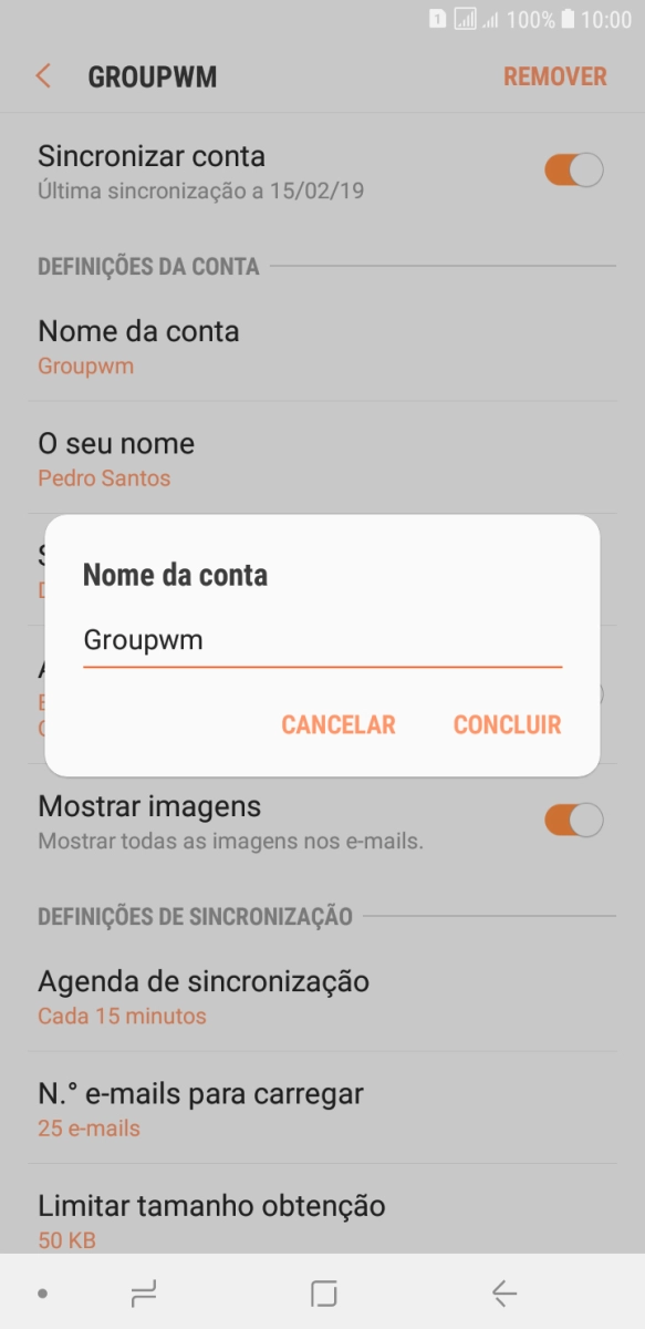 Introduza o nome pretendido da conta de e-mail CONCLUIR.