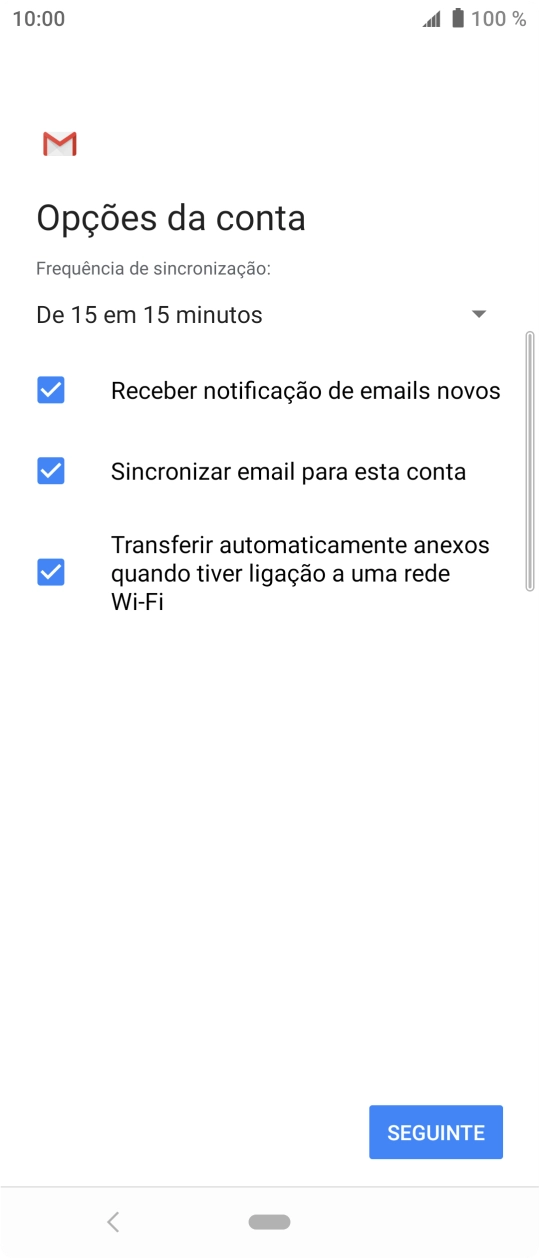 Se o ecrã mostrar esta imagem, a sua conta foi identificada e configurada automaticamente. Siga as indicações no ecrã para introduzir informações adicionais e concluir a configuração.