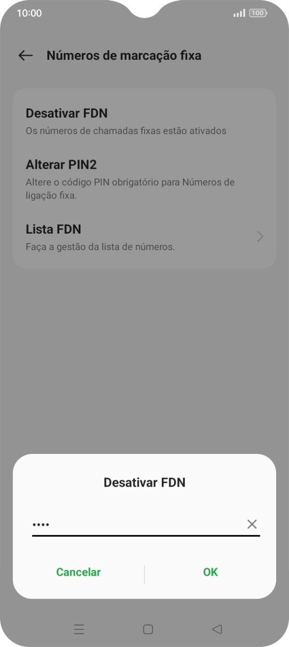 Introduza o código PIN2 e prima OK.