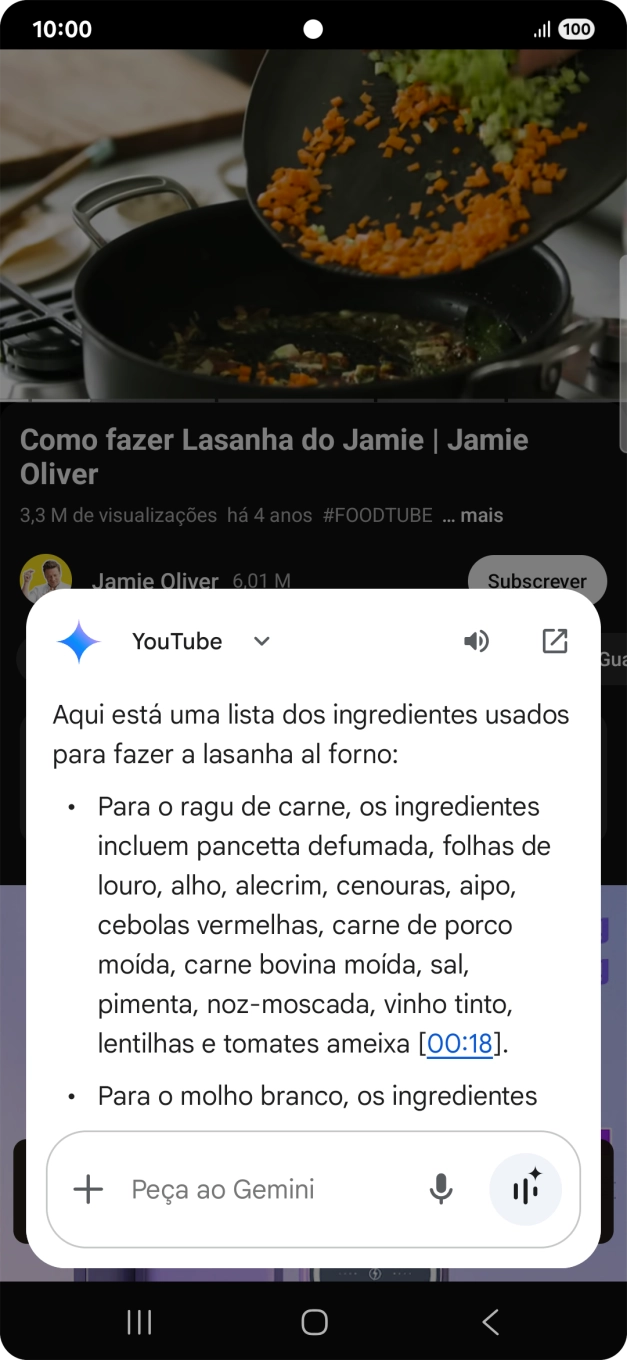 A resposta da Gemini à sua pergunta é agora mostrada no ecrã.
