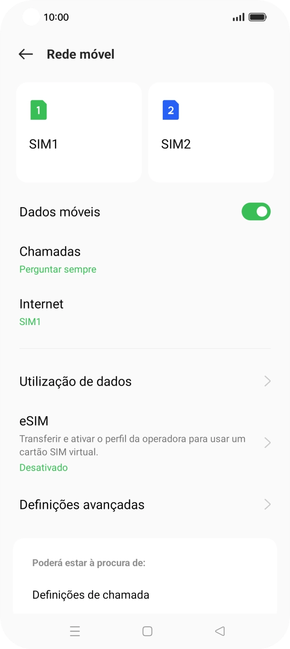Prima o cartão SIM pretendido.