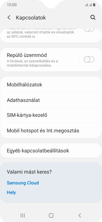 Válaszd a Mobil hotspot és Int. megosztás lehetőséget.