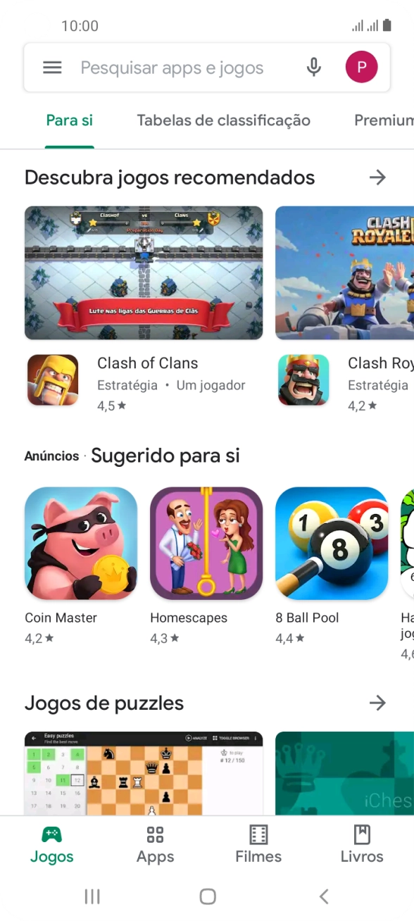 Deslize o dedo sobre o ecrã da esquerda para a direita.