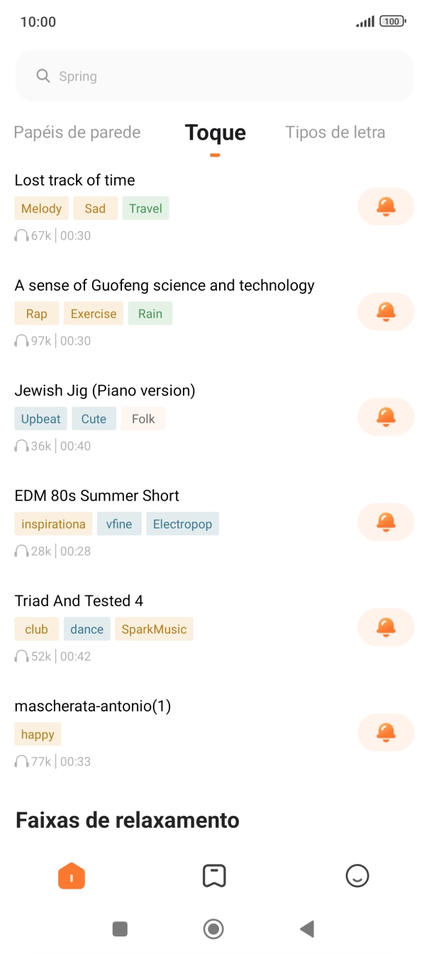 Prima os tons de toque pretendidos para os ouvir.