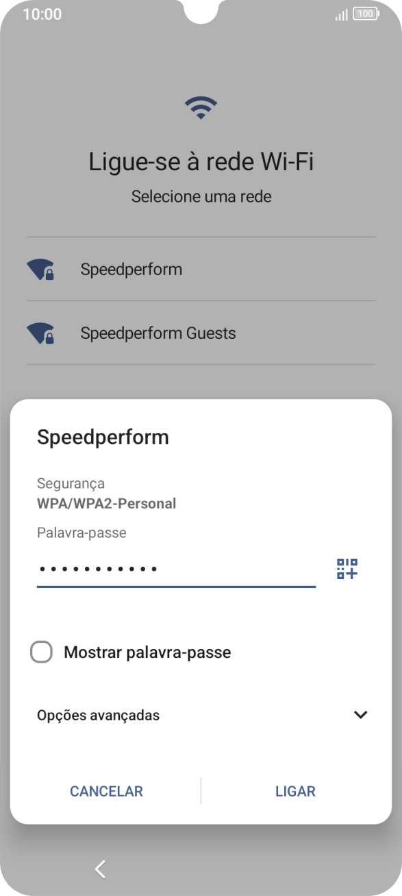 Introduza a password da rede Wi-Fi e prima LIGAR.