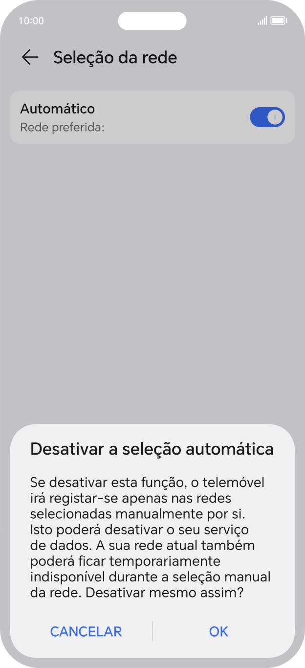 Prima OK e aguarde enquanto o telefone procura as redes.