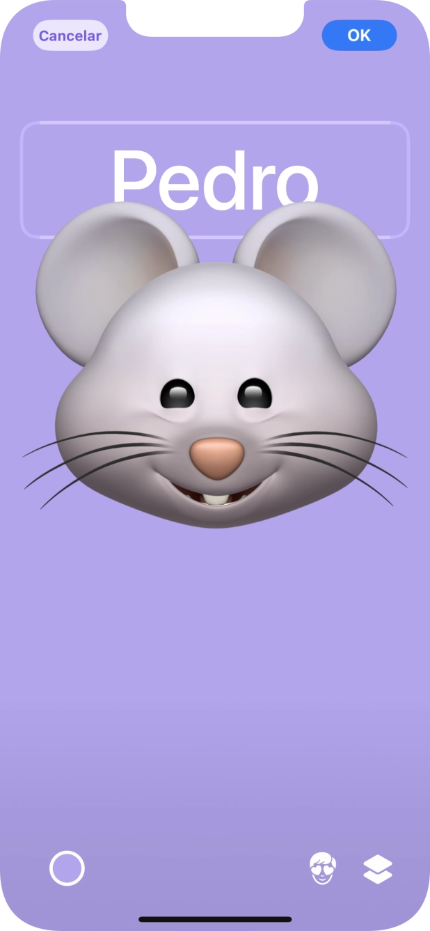 Prima o campo do nome e siga as indicações no ecrã para escolher o tipo de letra e cor para o seu nome no cartaz de contacto.