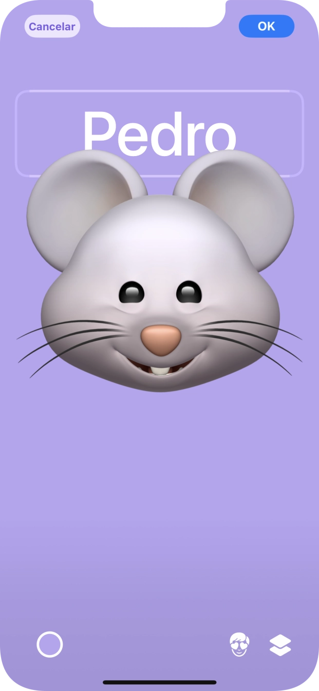 Prima o campo do nome e siga as indicações no ecrã para escolher o tipo de letra e cor para o seu nome no cartaz de contacto.