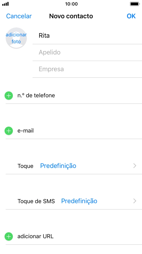 Prima Apelido e introduza o apelido.