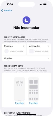 Prima Pessoas e siga as indicações no ecrã para escolher quais os contactos de que pretende receber chamadas e notificações, enquanto a função “Não incomodar” está ativada.