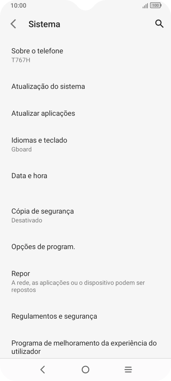 Prima Atualização do sistema. Se existir uma nova versão de software disponível, será agora indicado no ecrã. Siga as indicações no ecrã para atualizar o software do telefone.
