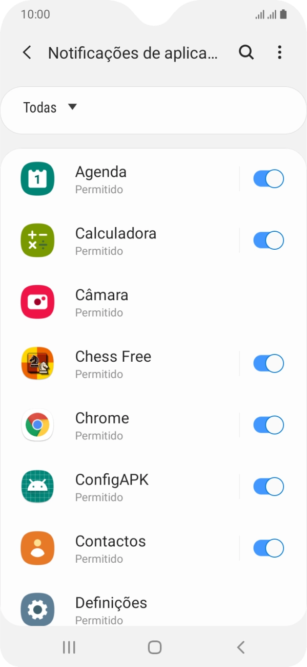 Prima o indicador junto às apps pretendidas para ativar ou desativar a função.