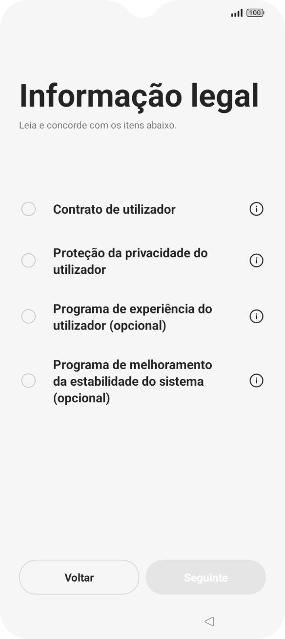 Prima o campo ao lado das definições pretendidas para as selecionar.
