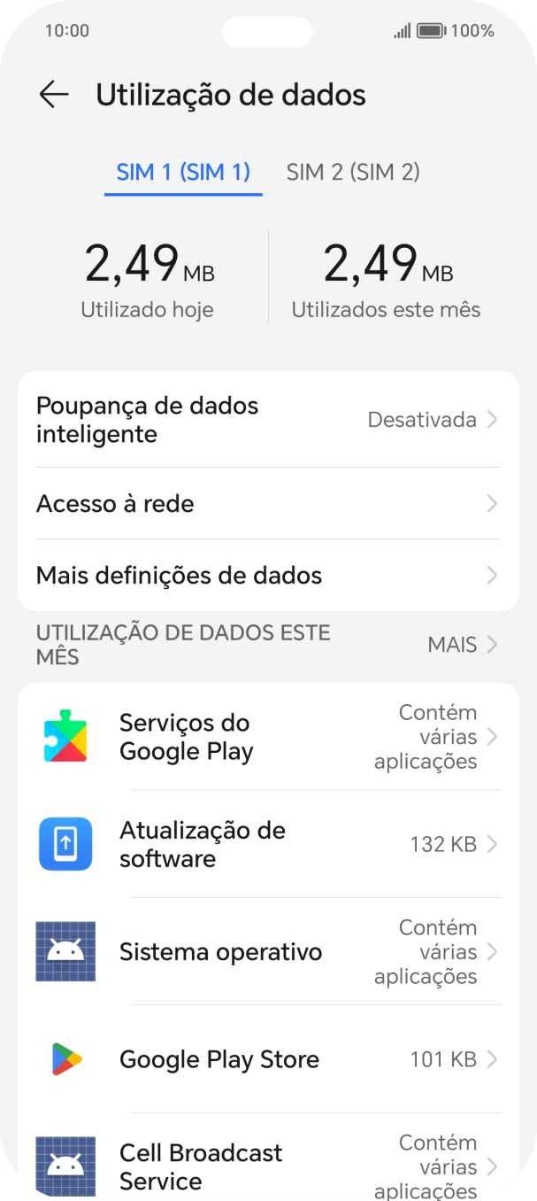 O consumo total de dados é agora mostrado no ecrã.