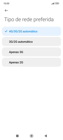 Prima o tipo de rede pretendido.