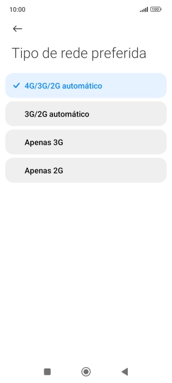 Prima o tipo de rede pretendido.