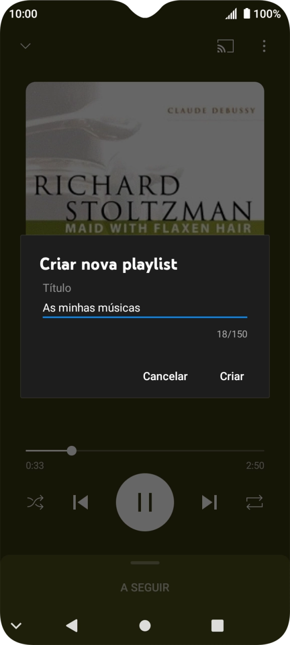 Introduza o nome pretendido para a lista de reprodução e prima Criar.