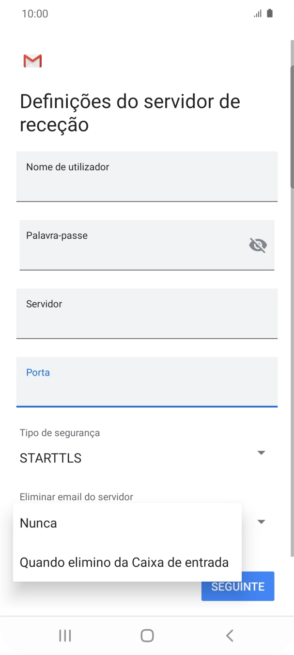 Prima Nunca para manter os e-mails no servidor quando estes são apagados no telefone.